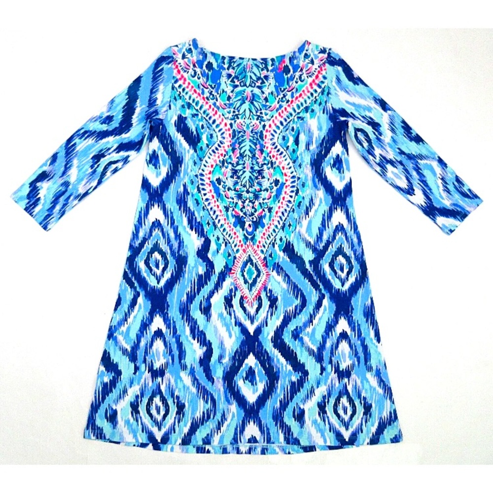 Lilly Pulitzer Blue, Navy & Pink Ikat Print Shift Dress